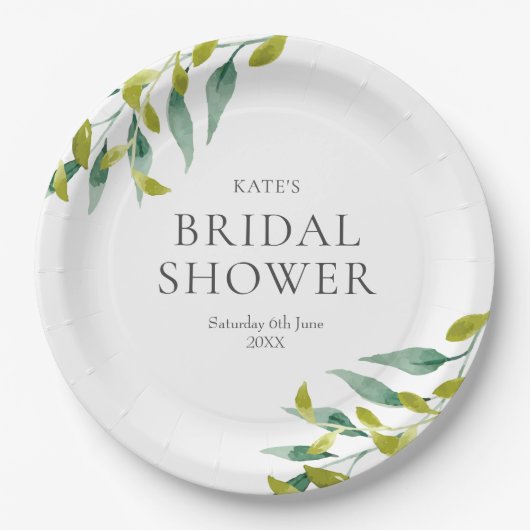 春グリーンリミードウ葉ブライダルシャワー ペーパープレート (正面)