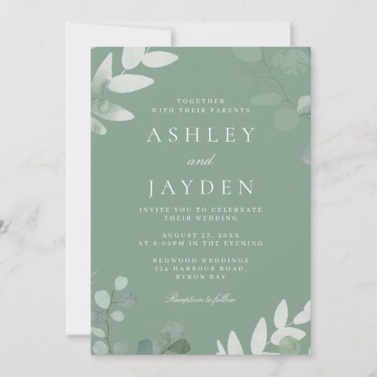 春グリーンリーフモダン結婚式招待状 招待状 (正面)