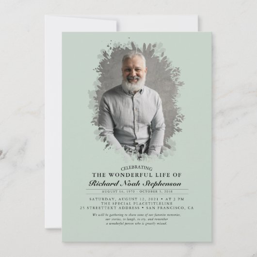 春グリーンリー葉シルエット葬祭写真I 招待状 (正面)