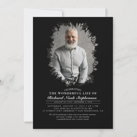 春グリーンリー葉シルエット葬祭写真I 招待状 (正面)