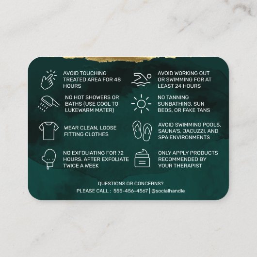 春グリーンワックシングアフターケアカード 名刺 (裏面)