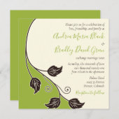 春グリーン及びアイボリーつる植物結婚式招待状 招待状 (正面/裏面)