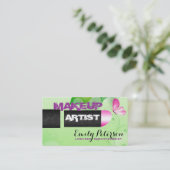 春グリーン背景メイクアップアーティスト 名刺 (スタンド正面)