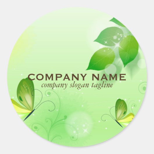 春グリーン背景（蝶あり） ラウンドシール (正面)