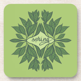 春グリーン葉タイポグラフィ コースター