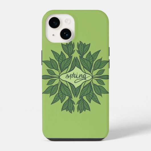 春グリーン葉タイポグラフィ iPhoneケース (裏面)