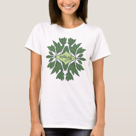 春グリーン葉タイポグラフィ Tシャツ
