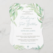 春グリ葉ーン《キリスト教》洗礼式や命名式ファースト誕生日 招待状 (正面/裏面)