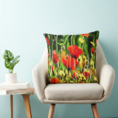 春ケシと牧草花絵画の クッション (椅子)
