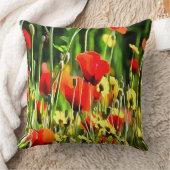 春ケシと牧草花絵画の クッション (ブランケット)
