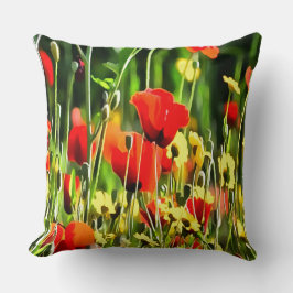 春ケシと牧草花絵画の クッション