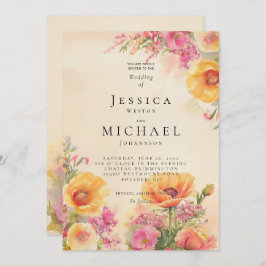 春コテージコアピンクアンドピーチ結婚ズ 招待状