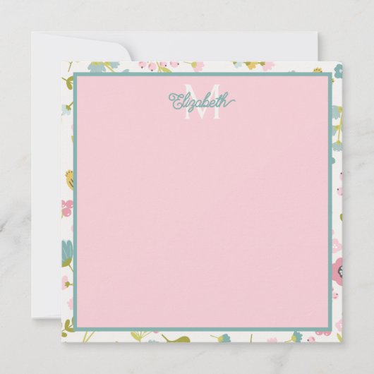 春コテージフラワーズモノグラム ノートカード (正面)