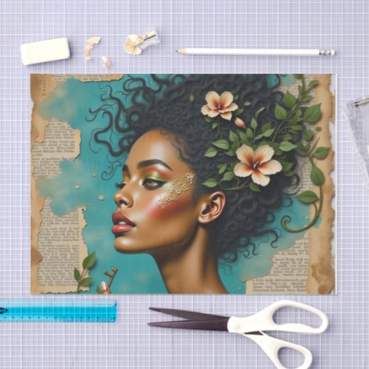 春コラージアートと熱帯花模様と夢 薄葉紙 (クラフト)