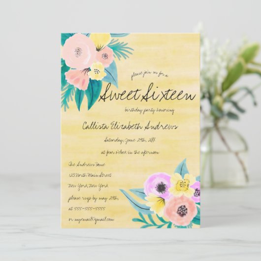 春コーラルイエローフローラウォーターカラースウィート16 招待状 (スタンド正面)