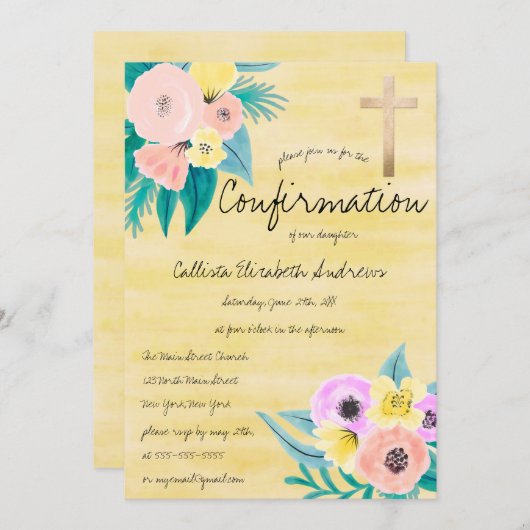 春コーラルイエローフローラ水の色確認 招待状 (正面/裏面)