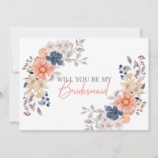 春コーラルネイビーフローラは私の花嫁になる 招待状 (正面)