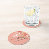 春コーラル鮮やかガーデンウォーターカラーフローラ ラウンドペーパーコースター (インサイチュ)