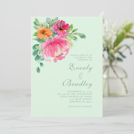 春サマーはっきりしたフローラセージ緑の結婚写真 招待状 (スタンド正面)