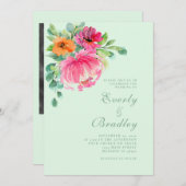 春サマーはっきりしたフローラセージ緑の結婚写真 招待状 (正面/裏面)