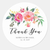 春サマーウォーターカラーフローラ結婚式の引き出物 ラウンドシール (正面)