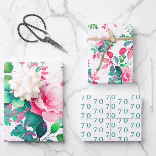 春サマーウォーターカラーフローラ70誕生日 ラッピングペーパーシート (正面)