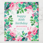 春サマーウォーターカラーフローラ80誕生日 ワインラベル (シングルラベル)