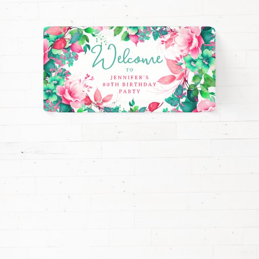 春サマーウォーターカラーフローラ80誕生日 横断幕 (インサイチュ)