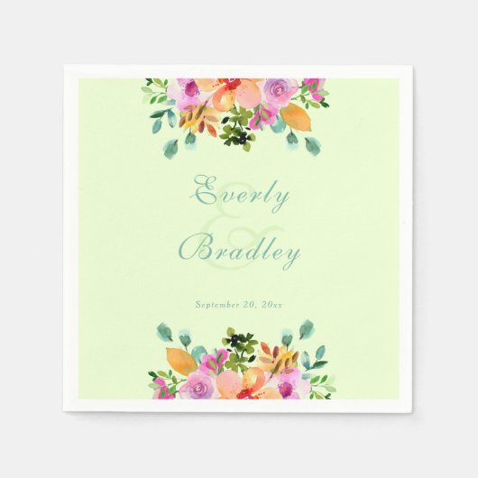 春サマーウォーターカラーワイルドフラワーボホ結婚の スタンダードカクテルナプキン (正面)