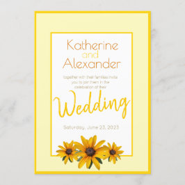 春サマーカジュアルイエローフラワーシンプルズ結婚ズ 招待状