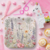 春サマーガーデンウォーターカラーフラワーバタフライ ペーパープレート (パーティー)