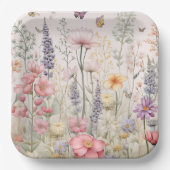 春サマーガーデンウォーターカラーフラワーバタフライ ペーパープレート (正面)