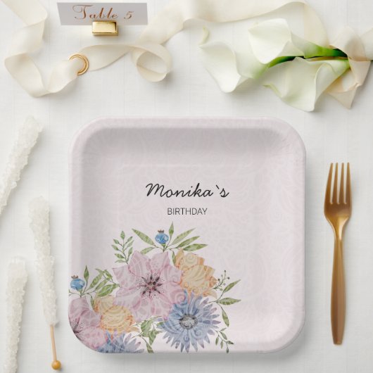 春サマーガーデンウォーターカラーレース ペーパープレート (ウェディング)