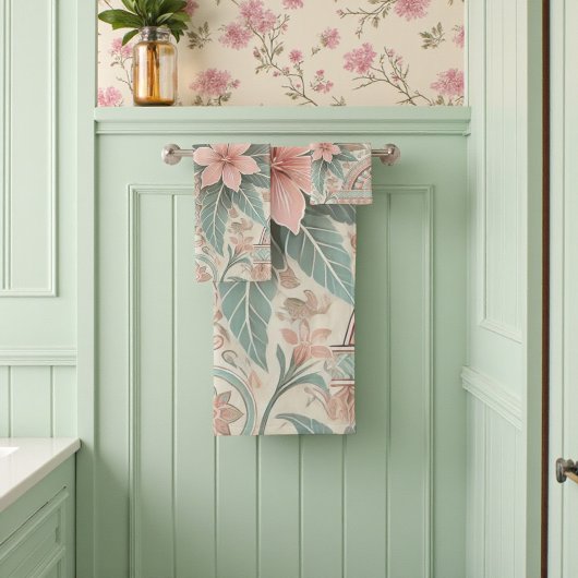 春サマーパステルインドネシアろうけつ染めフローラ バスタオルセット