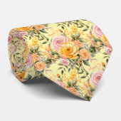 春サマーピンクと黄色のフローラネックタイ ネクタイ (ロール)