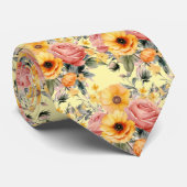 春サマーピンクと黄色のフローラネックタイ ネクタイ (ロール)