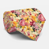 春サマーピンクと黄色のフローラネックタイ ネクタイ (ロール)