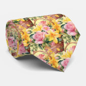 春サマーピンクと黄色のフローラネックタイ ネクタイ (ロール)