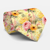春サマーピンクと黄色のフローラネックタイ ネクタイ (ロール)