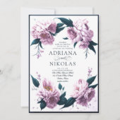 春サマーピンクピーオンブルーリーフ結婚フローラ 招待状 (正面)