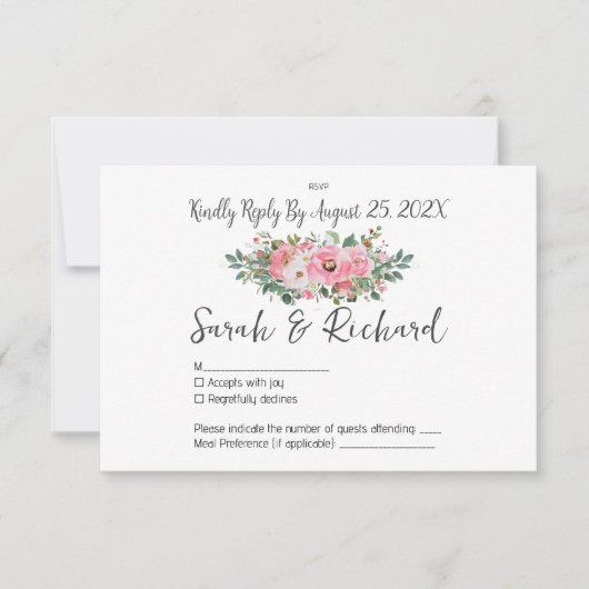 春サマーピンクフローラ水の色結婚の 出欠カード (正面)