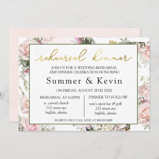 春サマーピンクローズリハーサルディナー 招待状 (正面/裏面)