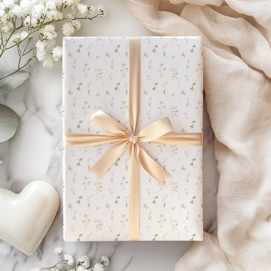 春サマーピンクワイルドフラワー ラッピングペーパー