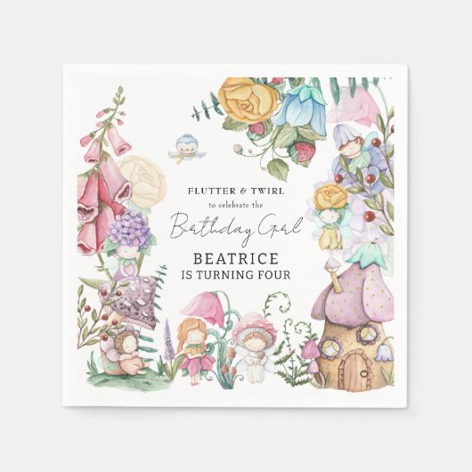 春サマーフローラリトルフェリーガール誕生日 スタンダードカクテルナプキン (正面)