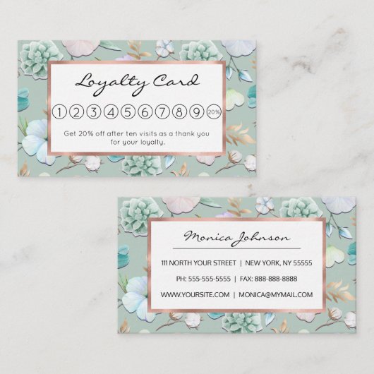 春サマーミントグリーン金ゴールドリアルクピンクフローラ ロイヤリティカード (正面/裏面)