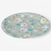 春サマーミントグリーン金ゴールドリalcピンクフローラ ペーパープレート (アングル)