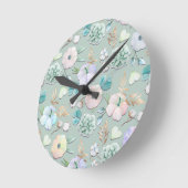 春サマーミントグリーン金ゴールドリalcピンクフローラ ラウンド壁時計 (傾斜)