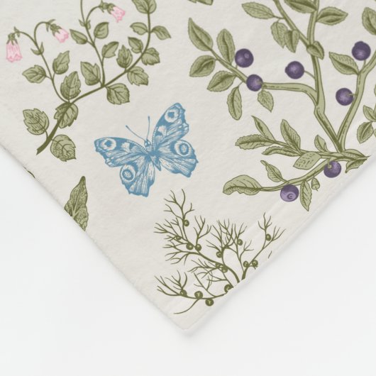 春サマーワイルドフラワーズバタフライガーデン フリースブランケット (角)