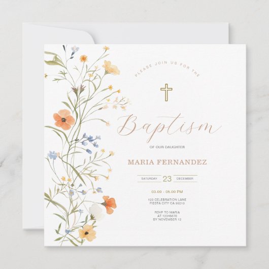 春サマーワイルドフラワーズ《キリスト教》洗礼式や命名式招待状 招待状 (正面)