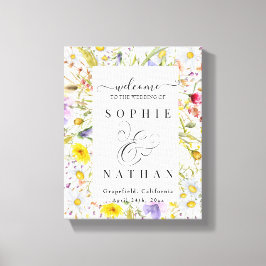 春サマーワイルドフラワーベージュボホウェルカムサイン キャンバスプリント